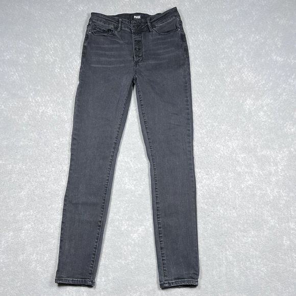 PAIGE Jeans Womens Size 27 Black Hoxton Ankle Peg Button Fly Stretch Pockets - Picture 1 of 12